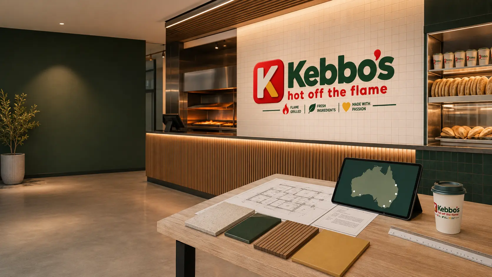 Kebbo’s restaurant concept interior with floor plans and an Australian rollout map